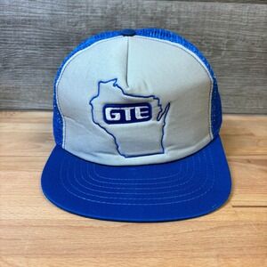 GTE Hat Cap Snapback Gray Blue Trucker General Telephones Electronics USA Made